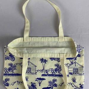 Sac fourre-tout en coton imprimé avec logo sur toute la surface, grande capacité, sac fourre-tout en toile beige avec fermeture éclair - Product Image 6
