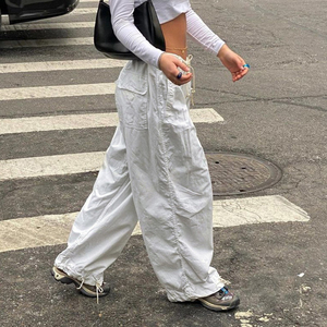 Enyami nuovo vestito da lavoro elastico alla <span class=keywords><strong>moda</strong></span> pantaloni paracadute a <span class=keywords><strong>vita</strong></span> <span class=keywords><strong>bassa</strong></span> pantaloni a gamba larga in cotone intrecciato pantaloni Cargo donna - Product Image 5
