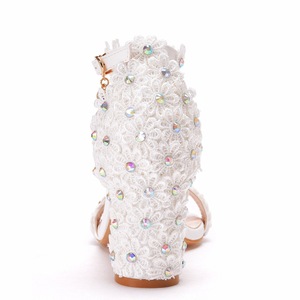 Sandali da sposa estivi da donna <span class=keywords><strong>con</strong></span> Peep Toe di perle di pizzo colorato <span class=keywords><strong>con</strong></span> tacco grosso a piedi nudi e traspirante - Product Image 6