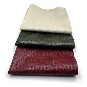 Embossed Plaid Woven Pattern PU Leather Fabric For Bags Wallets Decor And Furniture