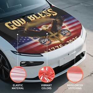 Copri Cofano per il 250° Anniversario di <span class=keywords><strong>God</strong></span> <span class=keywords><strong>Bless</strong></span> America 1776-2026, con Aquila e Croce Cristiana, Maschera Auto Elasticizzata per Eventi Religiosi, Bandiera USA - Product Image 1