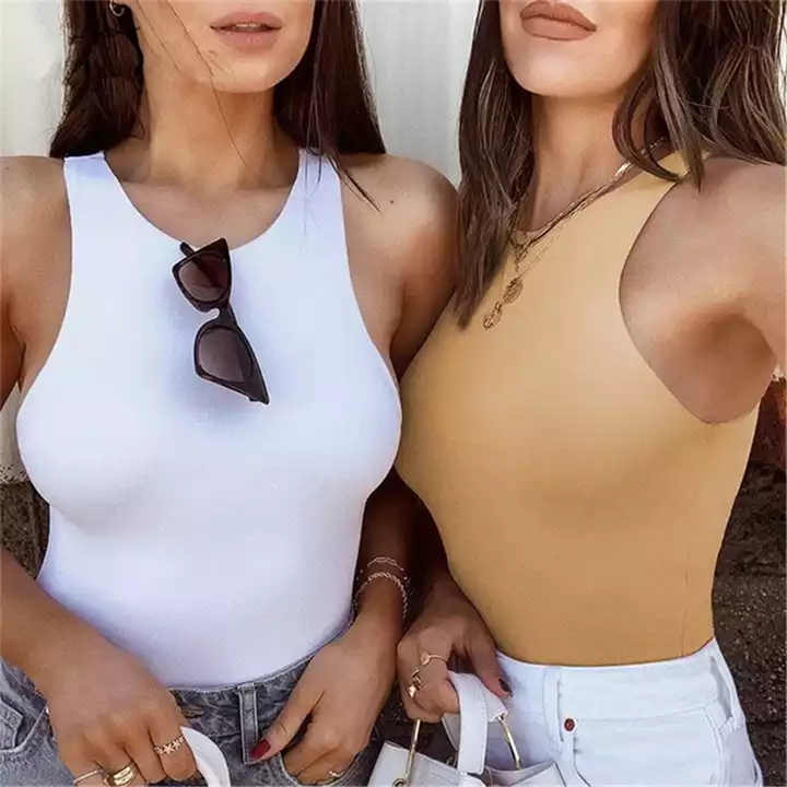 Women Tops Cotton Streetwear White Bodysuits Suit Clothes Catsuit Size O Neck Summer Sleeveless Sexy Bodysuit R1897