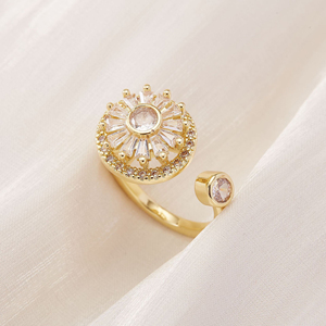 Bague en Zircon Rotative en Forme de Fleur, Luxe Léger et Exquis, Anneau Ajustable en Cuivre pour Femme, Bijou Tendance - Product Image 1