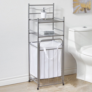 Double Layer <b>Laundry</b> Basket Canvas Storage Rack <b>Standing</b> Type Home Clothing Organizer Minimalist Design Durable Rectangle Shape - Product Image 5
