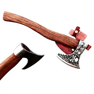 Hache Viking en acier au carbone, faite à la main, avec manche en bois de rose barbu et motif crâne, pour couper le bois - Product Image 2