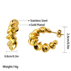 Nuevos Aretes de Aro Pequeños de Acero Inoxidable Chapados en Oro de 18K PVD, con Diseño Ondulado Clásico y Elegante, Resistentes al Deslustre - Product Image 5