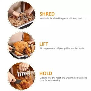 เครื่องมือฉีกเนื้อไก่ แบบกรงเล็บหมี สแตนเลส พร้อมด้ามไม้ สำหรับฉีกเนื้อ<span class=keywords><strong>หมู</strong></span> ใช้ในครัว - Product Image 4