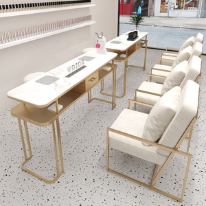 Marble Nail Table Manicure Workstation Modern Salon Furniture <b>White</b> Stone Top with Drawer and Side Shelf - Product Image 1
