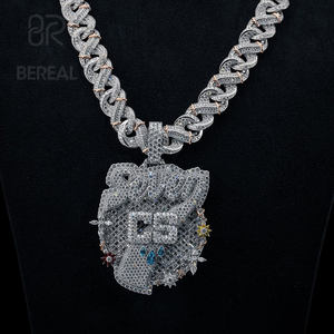 Collier Hip Hop Style VVS Moissanite avec Pendentif Lettre, Test Diamant Approuvé, Argent 925, Saphir Givré, Pendentif Prénom, Bijoux Fins - Product Image 1