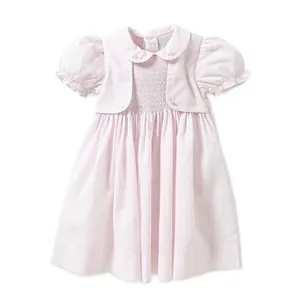 Wholesale Cute Girls Embroidered Short Sleeve Knee-長さHoliday Smocking Dresses