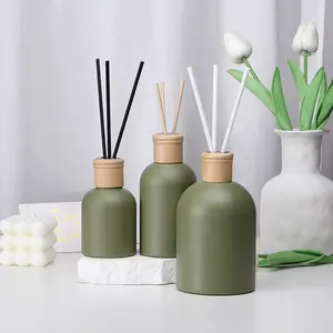 200ml empty round matte green reed aroma diffuser glass bottle screw cap