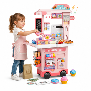89 pièces Chariot de jeu de supermarché pour enfants, <span class=keywords><strong>avec</strong></span> <span class=keywords><strong>caisse</strong></span> <span class=keywords><strong>enregistreuse</strong></span>, scanner, sons et lumières, <span class=keywords><strong>jouet</strong></span> éducatif STEM, thème stand de desserts, 3+ - Product Image 1
