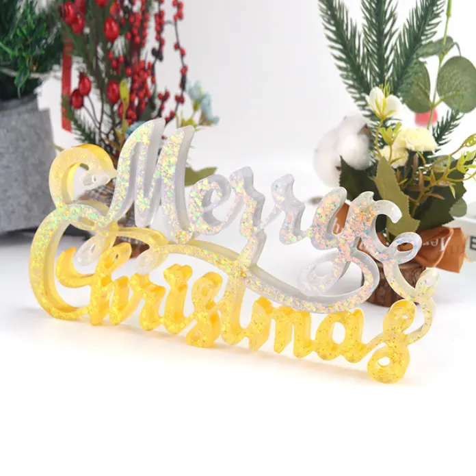 Diy Epoxy Resin Mold 3D Merry Christmas Letters Ornaments Christmas Tree Mold Resin Silicone Mould