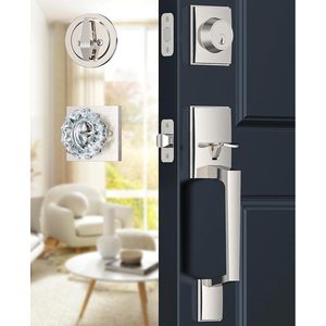 Calzibeno Brushed Nickel Front <b>Door</b> Handle And Deadbolt Set With Crystal Glass <b>Knob</b> Anti Theft Exterior <b>Door</b> Lock - Product Image 1