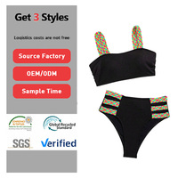 2026 Op maat gemaakte privémerk hoogwaardige sexy damesbikini 2-delige set gerimpelde kantstrings effen/geprint ontwerp anti-UV