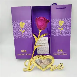 E-1295 Newly Designed Artificial Gold-plated Sparkle Rose 24k Golden Rose Flower with Gift Box