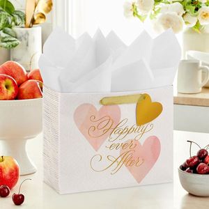 Exclusive Elegant Pink Wedding Welcome Bags Paperboard Recyclable Satin Ribbon Handles Custom Couple's Names Guest Favors - Product Image 3
