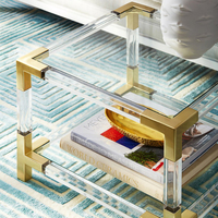 Meubles de salon modernes à prix d'usine Table d'appoint en métal à double couche Tables d'extrémité en acrylique transparent Table basse en verre