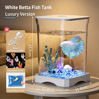 Klares Quadratisches Glas-Mini-Aquarium mit Farbigem LED-Bodenlicht für Betta-Fische, Wasserpflanzen, Schreibtisch-Dekoration für Guppy, Garnelen und Kleine Fische