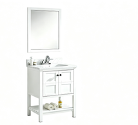 Petit meuble-lavabo autoportant en contreplaqué laqué pour salle de bain avec vasque en céramique et miroir inclus, résistant à l'eau et écologique