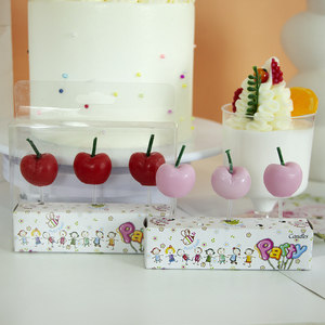 3D <strong>Red</strong> Cherry Shaped Birthday Cake <strong>Candles</strong> 3 Pcs Set for Birthday Party Decoration - Product Image 6