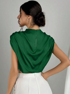 <span class=keywords><strong>Top</strong></span> court sans manches en satin à <span class=keywords><strong>col</strong></span> <span class=keywords><strong>bénitier</strong></span> pour <span class=keywords><strong>femme</strong></span> - Product Image 4