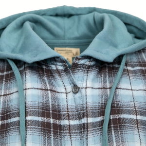 Vestes boutonnées personnalisées pour femmes avec logo, design à double couche, flanelle à l'intérieur, tissu éponge français à l'extérieur, sweat à capuche vintage à carreaux - Product Image 6
