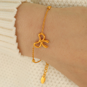 Women's Bowknot Stainless Steel Necklace And <b>Bracelet</b> <b>Set</b> Gold Color Party Fashion Jewelry - Product Image 3