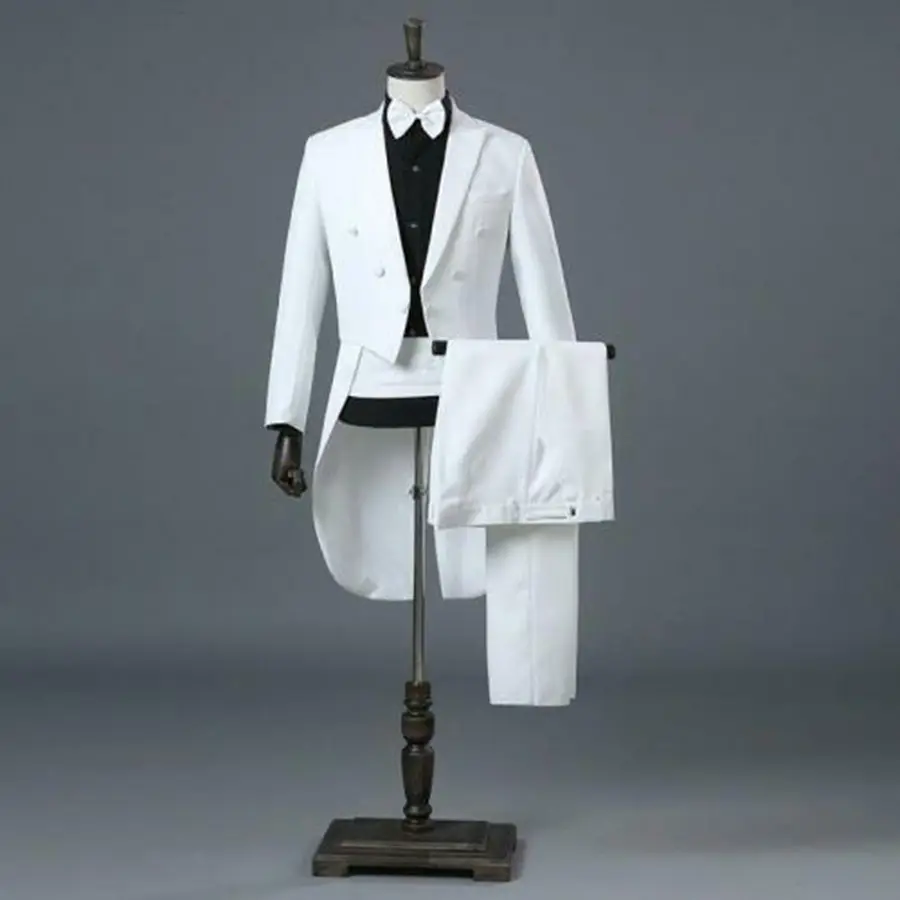 Elegant Tuxedo Dinner Wedding Suit White Wedding Suits With Black Silk Collar White Tuxedo For Men