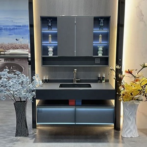 Mobile Bagno Classico con Doppio Lavabo, Specchio LED, Top in Ceramica Effetto Marmo Resistente all'Acqua - Product Image 6