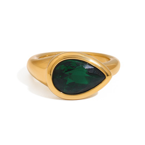 MW da donna <span class=keywords><strong>anello</strong></span> in acciaio inossidabile placcato oro 18K con intarsio in zircone <span class=keywords><strong>smeraldo</strong></span>, a forma di lacrima <span class=keywords><strong>e</strong></span> impermeabile senza peli - Product Image 3