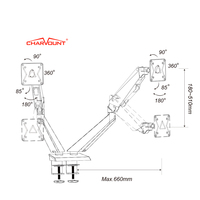 Charmount RGB Light Hot Selling Gas Spring Support de moniteur à double bras pour écran 10 "-32"