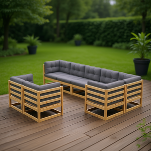 Ensemble de salon de jardin en bois naturel 6 places, mobilier de jardin extérieur, design moderne - Product Image 2