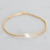Gelang Manik Minimalis Go2boho dengan Mutiara Air Tawar Alami, Gelang Elastis Bertumpuk, Emas atau Perak, untuk Dipakai Sehari-hari