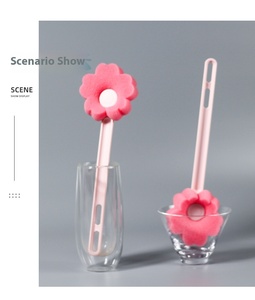 Plastic Pink Flower Design Cleaning Brush with Sponge Head for <b>Thermos</b> Cup and <b>Bottle</b> Portable Daily Use - Product Image 4