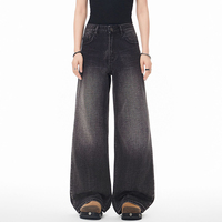 Pantalon en jean délavé style rétro américain pour homme - Coupe droite ample noire de haute qualité