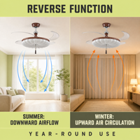 Ventilateur de plafond invisible rétractable de 42 pouces avec lumière LED et télécommande