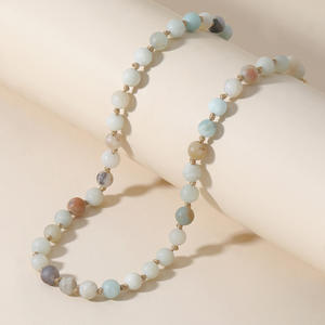 Bohemia Style Handmade Jewelry Men Women Choker 6mm Green <strong>Beads</strong> Natural Stone Necklace - Product Image 5