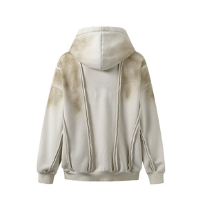 New Design <b>Spray</b> Dirty Wash <b>Sun</b> Fade Zip up Hoodies High Quality Custom Distressed Sewing Oversize Zipper Hoodie - Product Image 3