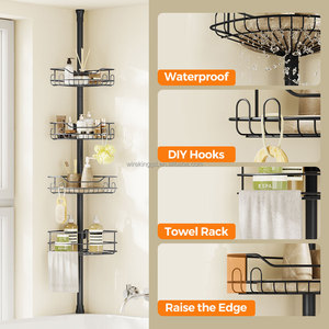 WIREKING Adjustable Floor Standing <strong>Bath</strong> Rack Holder Corner Shower Caddy Tension Pole 4-Tier Rustproof Bathroom Organizer <strong>Shelves</strong> - Product Image 4