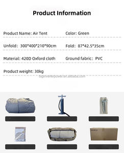 Tente gonflable imperméable et coupe-vent, deux chambres, un salon, double couche Oxford, pour le camping familial par tous les temps - Product Image 4