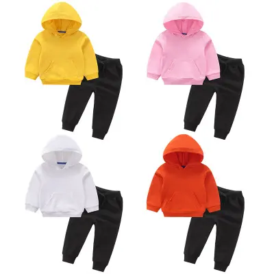 Toptan iki parçalı çocuk jogger giysi set pamuklu uzun kollu tişört özel kız erkek giyim setleri bahar güz çocuklar kapşonlu sweatsuits