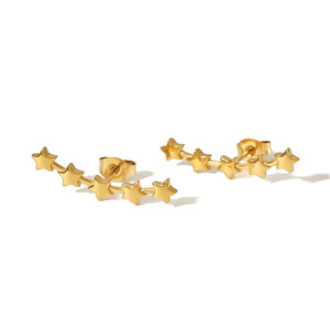 European American <b>Titanium</b> Steel Star <b>Stud</b> Earrings 18k Gold Plated Unique Elegant Gift Jewelry - Product Image 4
