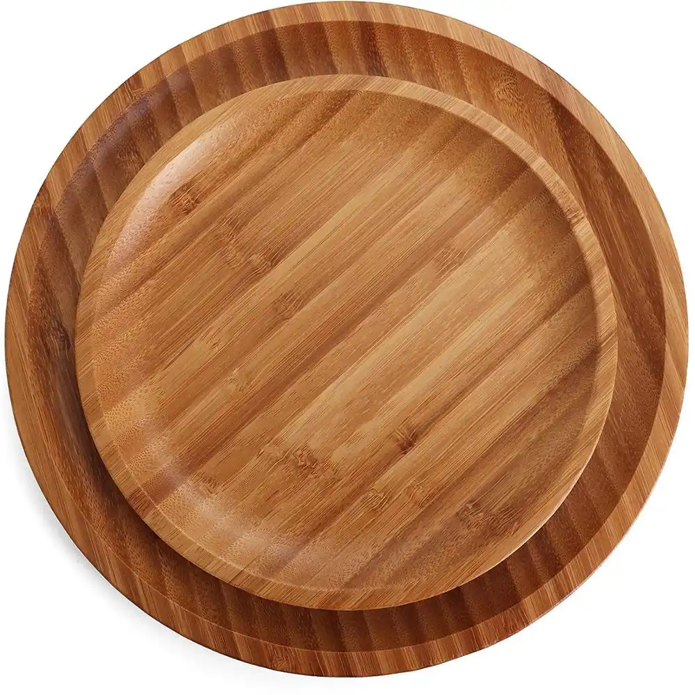 Plates Bamboo Plates Wood 2022 Eco Round Square Small Large Size Customized Plates Bamboo Wooden Reusable Serving Tray Plates Sets