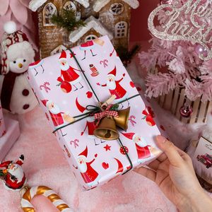 Santa Claus Christmas Wrapping <b>Paper</b> <b>Roll</b> Pink Reversible Gift <b>Wrap</b> 17 Inch X 33 Feet Craft Packaging <b>Paper</b> - Product Image 2