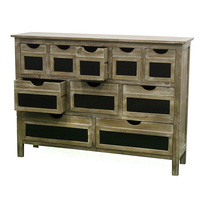 Meuble de rangement vintage rustique en bois massif avec tiroirs et tableau noir pour chambre, hôtel, salon, maison