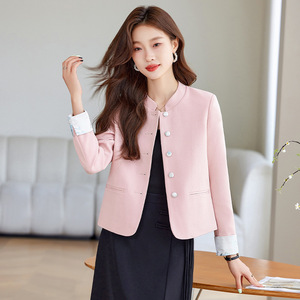 Women's White Chinese Style Blazer Short Jacket Spring 2025 Solid Color Polyester Fabric - Product Image 2