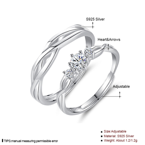 Anelli 5229 <span class=keywords><strong>moda</strong></span> S925 argento 4A zirconi cubici di san valentino anniversario amore intrecciato coppia anelli regolabili - Product Image 5
