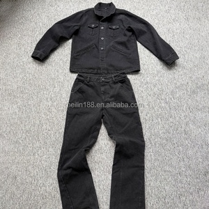 Ensemble de survêtement unisexe en jean noir délavé, coupe oversize, deux pièces, pour homme, par un fabricant de denim tendance - Product Image 5