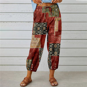 Nouveauté été 2023 : Pantalon décontracté <span class=keywords><strong>femme</strong></span> coupe bootcut taille haute en coton et lin, style européen et américain, pour le commerce transfrontalier - Product Image 3